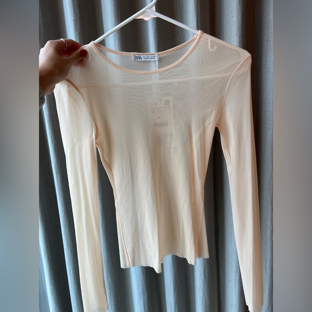 Light pink sheer long sleeve Zara top